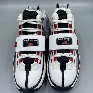 SIZE 9 Ralph Lauren Polo Sport White Black Red Men's High Top Shoes PS100